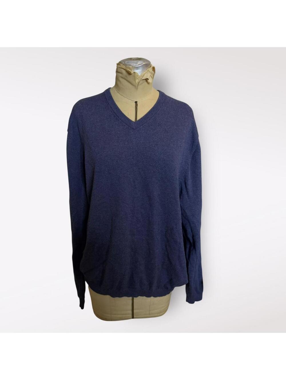 Weatherproof Cashmere/Cotton Blend Bue V-neck Sweater